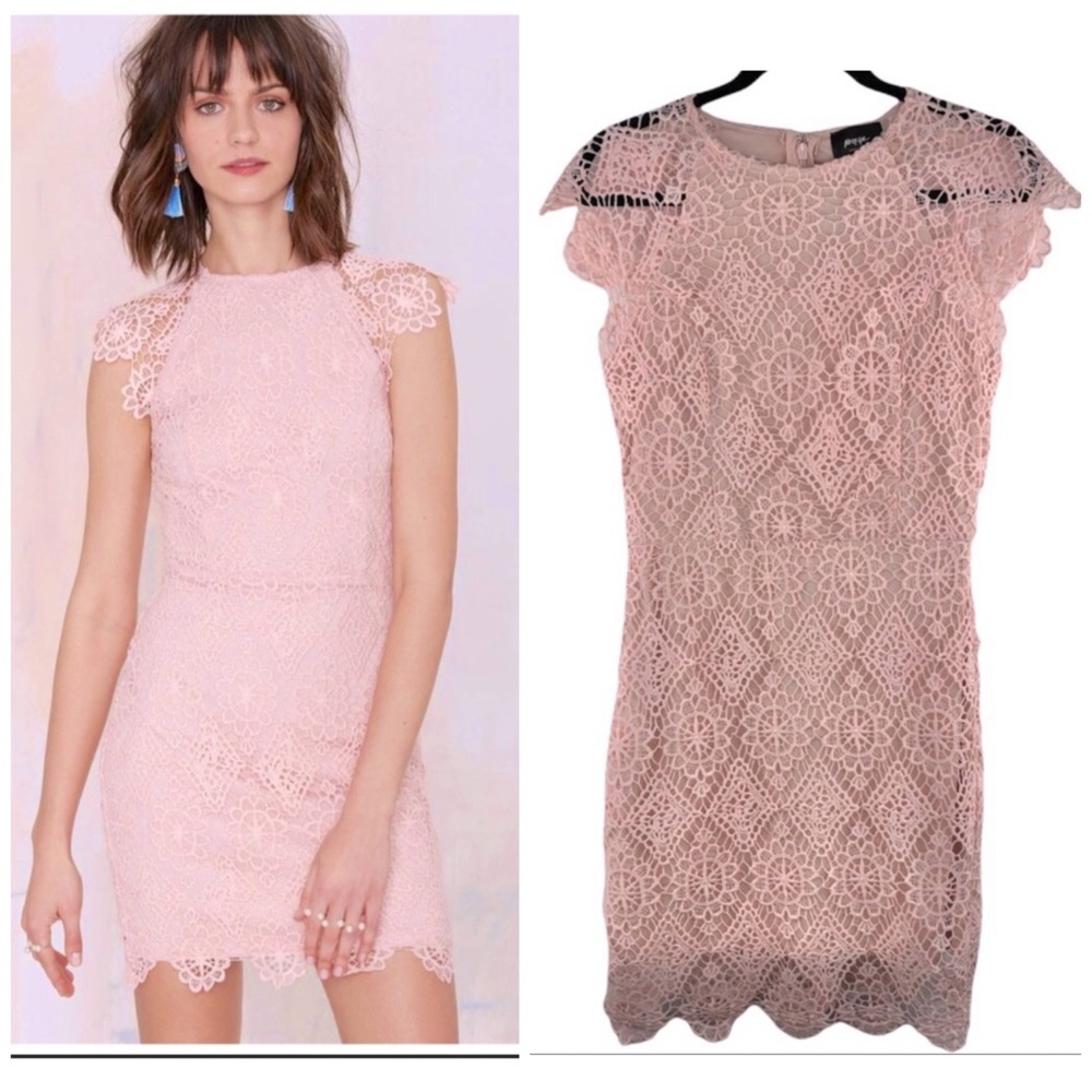 🆕 Nasty Gal Levina Blush Pink Lace Sheath Dress Women's Size Medium